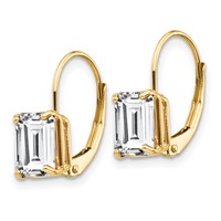 14K Yellow Gold 7x 5mm Emerald-cut Cubic Zirconia Leverback Earrings view 2