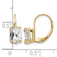 14K Yellow Gold 7x 5mm Emerald-cut Cubic Zirconia Leverback Earrings view 4