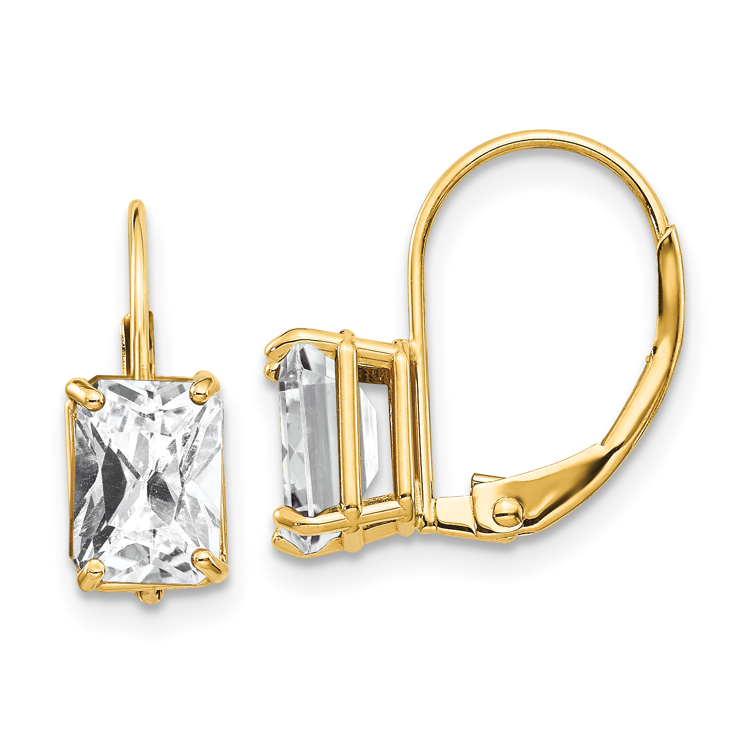 14k 7x5mm Emerald Cut Cubic Zirconia Leverback Earrings (XLB124CZ)