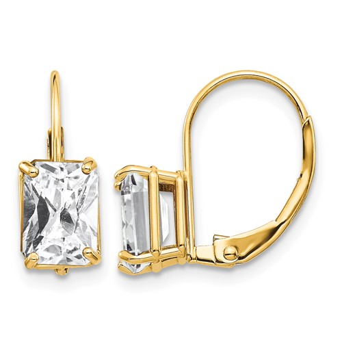 14K Yellow Gold 7x 5mm Emerald-cut Cubic Zirconia Leverback Earrings