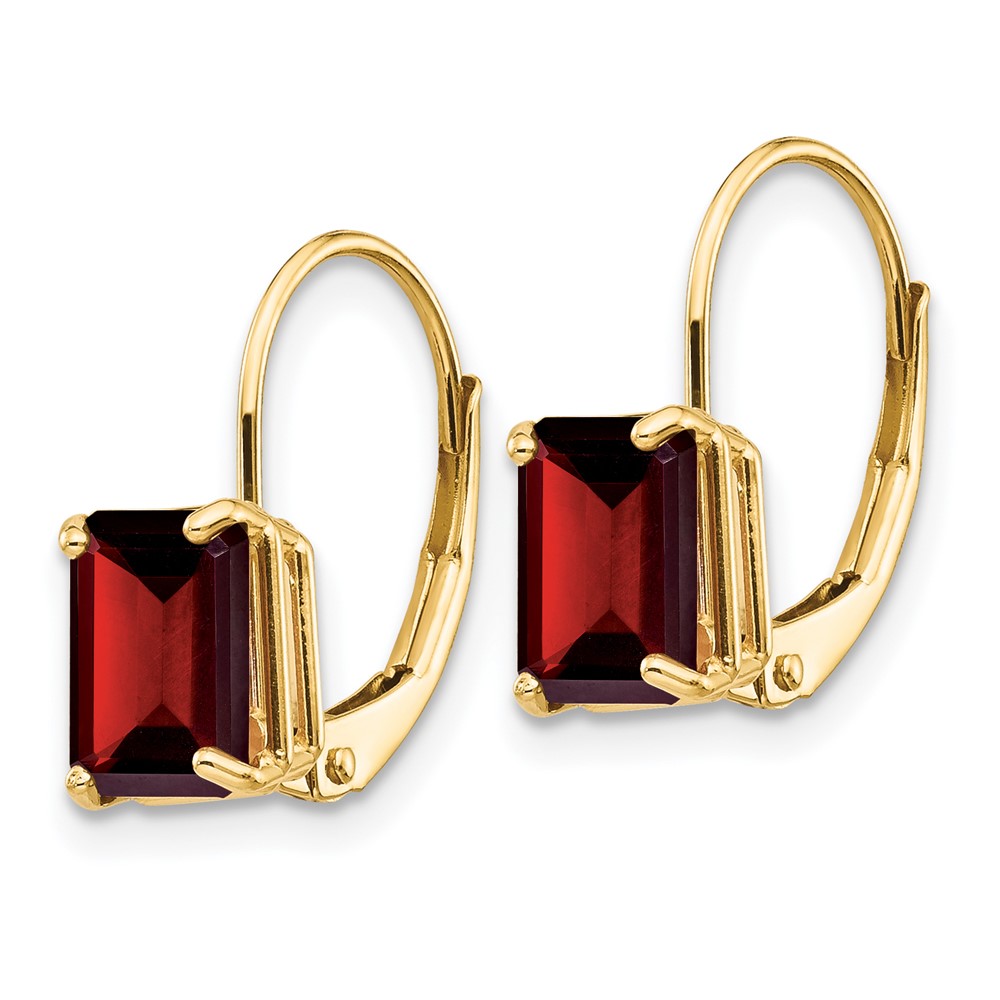 14k 7x5mm Emerald Cut Garnet Leverback Earrings (XLB124GA)