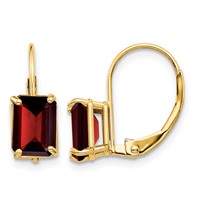 14K Yellow Gold 7x 5mm Emerald-Cut Garnet Leverback Earrings view 1