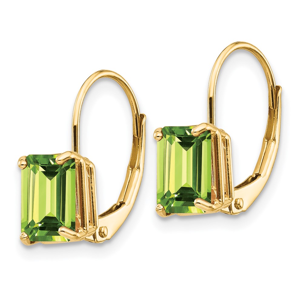 14k 7x5mm Emerald Cut Peridot Leverback Earrings (XLB124PE)