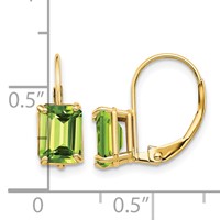 14K Yellow Gold 7x 5mm Emerald-cut Peridot Leverback Earrings view 4