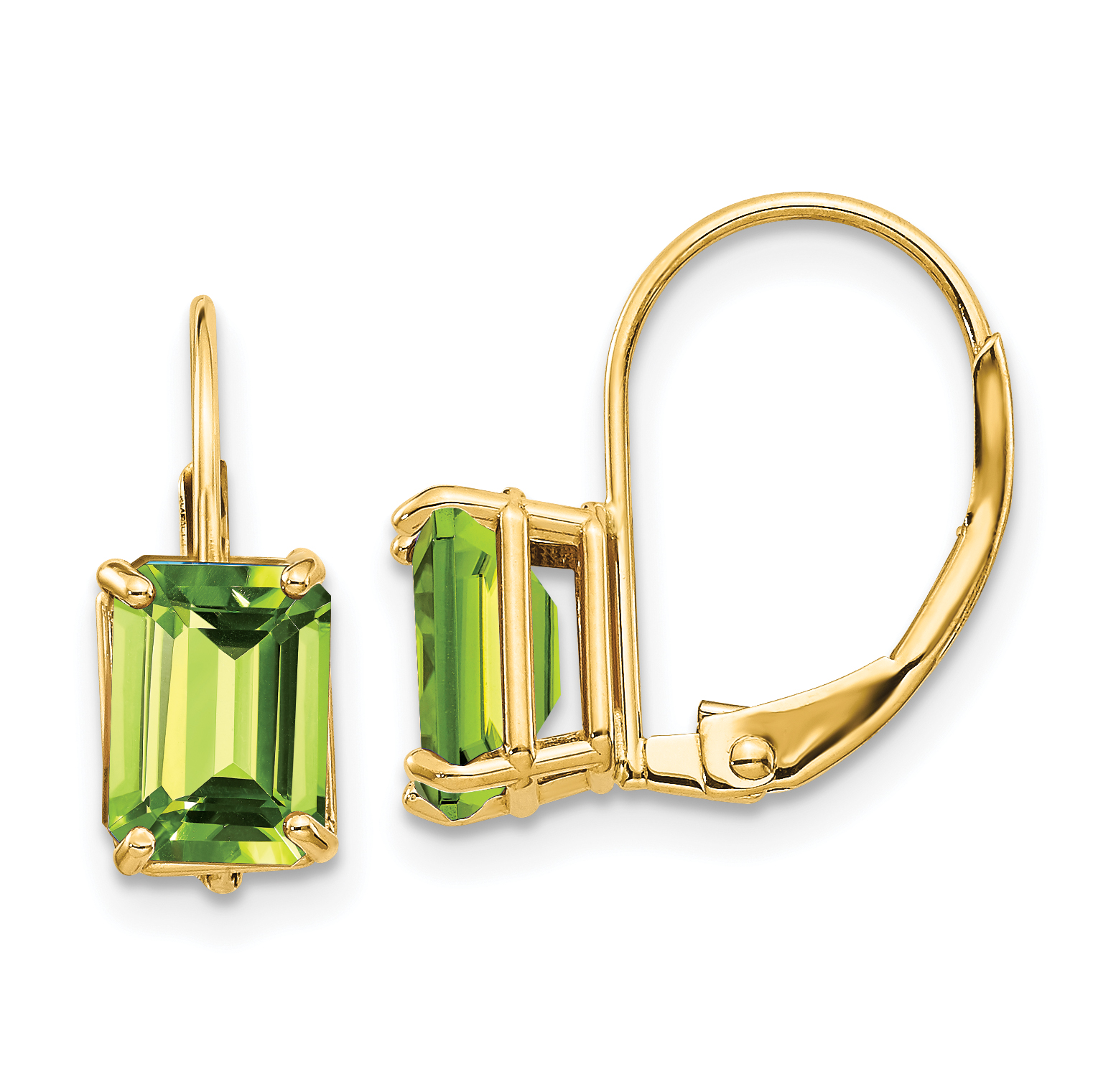 14k 7x5mm Emerald Cut Peridot Leverback Earrings (XLB124PE)