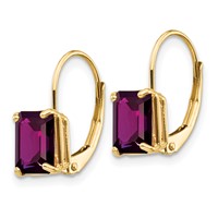 14K Yellow Gold 7x 5mm Emerald-cut Rhodolite Garnet Leverback Earrings view 2