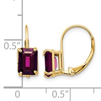 14K Yellow Gold 7x 5mm Emerald-cut Rhodolite Garnet Leverback Earrings view 4