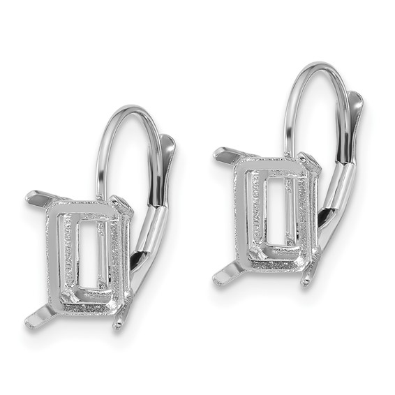 14k White Gold 7x5mm Emerald-cut Leverback Earring Mountings