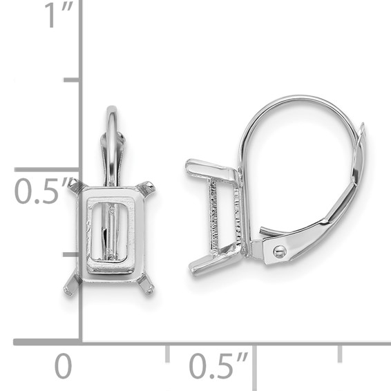 14k White Gold 7x5mm Emerald-cut Leverback Earring Mountings