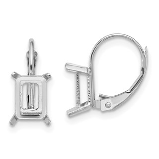 14k White Gold 7x5mm Emerald-cut Leverback Earring Mountings