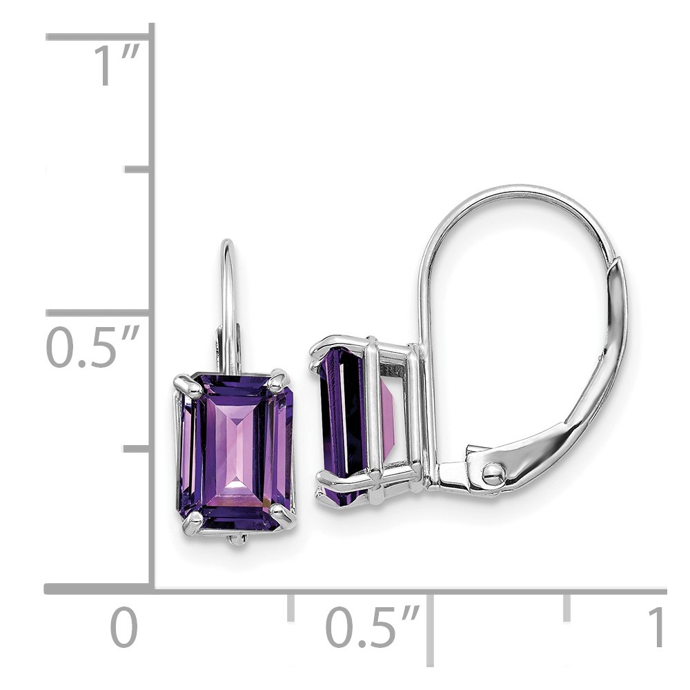 14k White Gold 7x5mm Emerald Cut Amethyst Leverback Earrings (XLB124WAM)