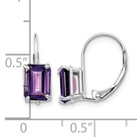 14K White Gold 7x 5mm Emerald-cut Amethyst Leverback Earrings view 2