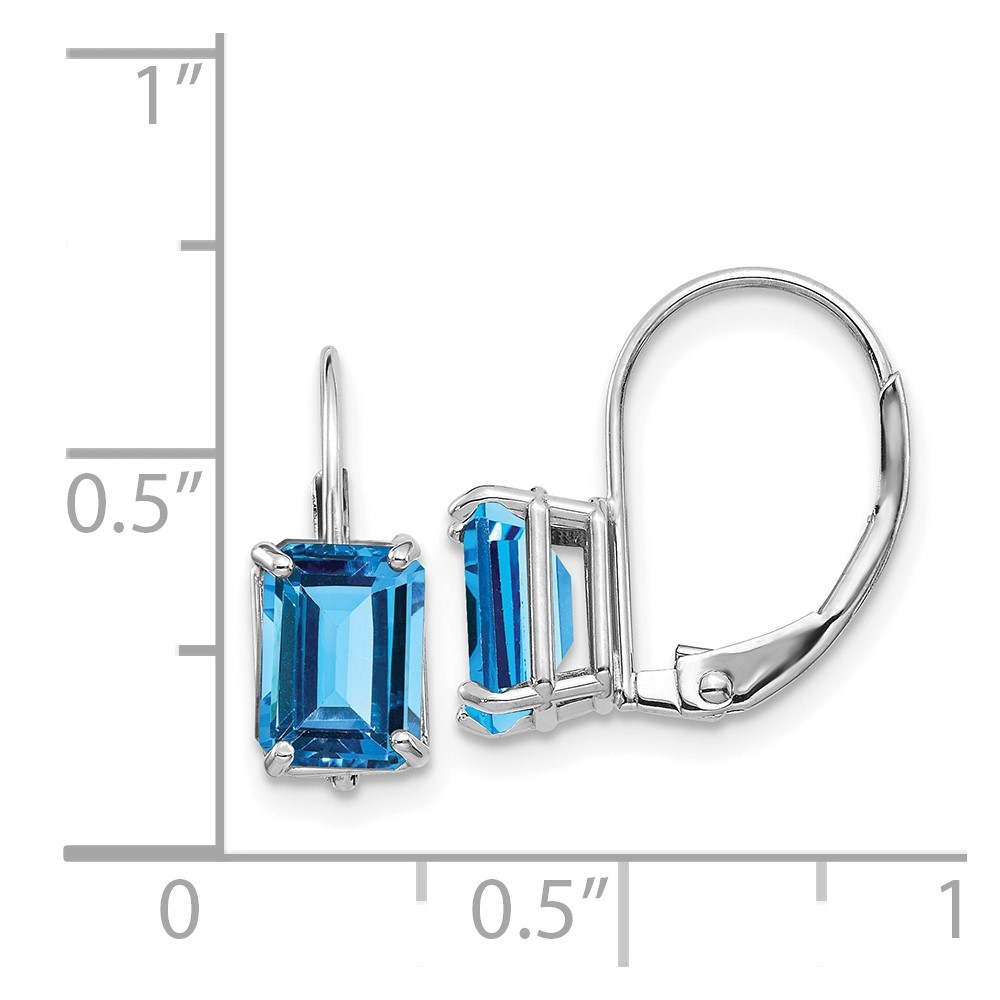 14k White Gold 7x5mm Emerald Cut Blue Topaz Earrings (XLB124WBT)