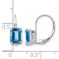 14K White Gold 7x 5mm Emerald-cut Blue Topaz Earrings view 2