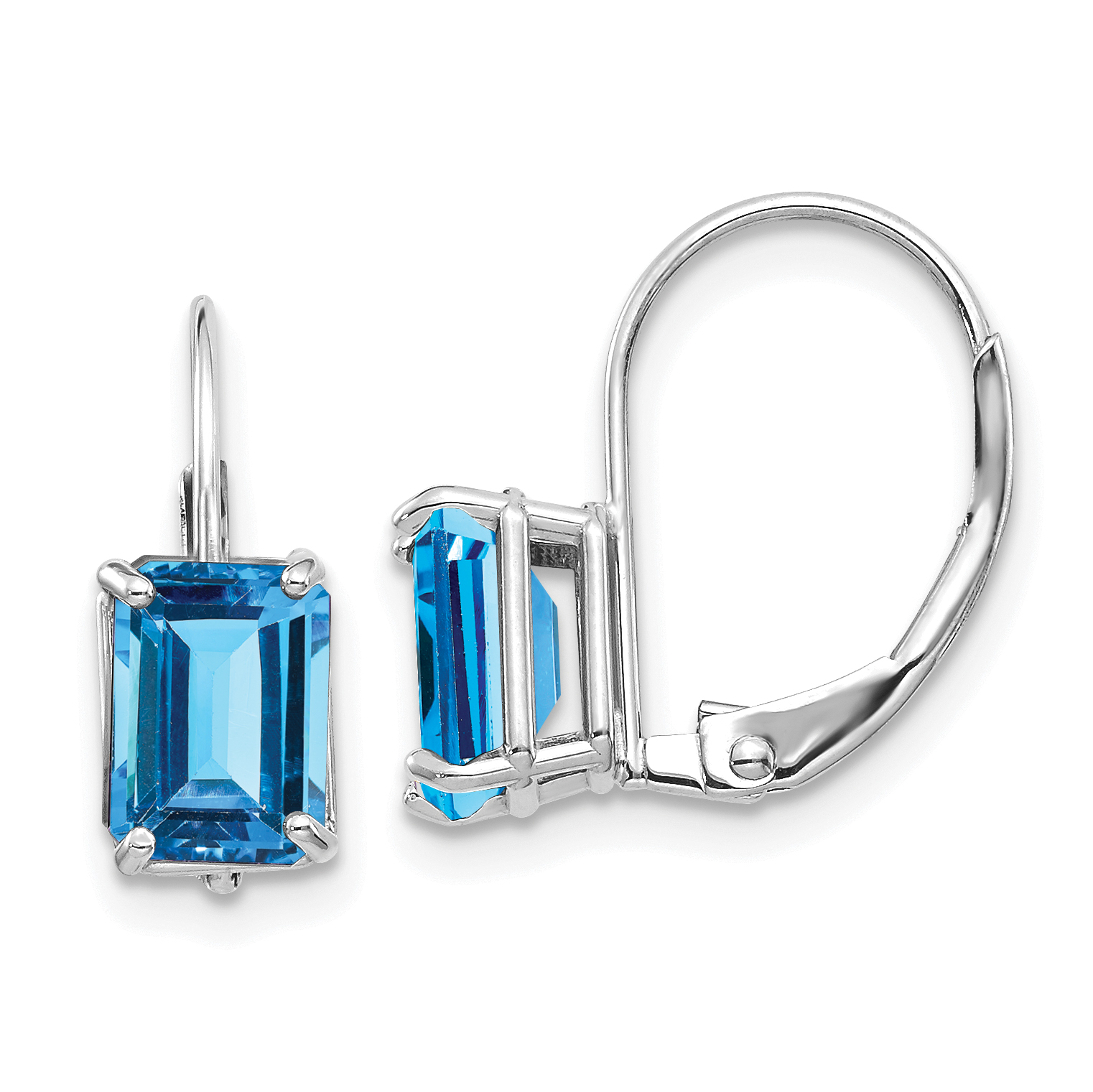14k White Gold 7x5mm Emerald Cut Blue Topaz Earrings (XLB124WBT)