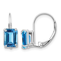 14K White Gold 7x 5mm Emerald-cut Blue Topaz Earrings view 1