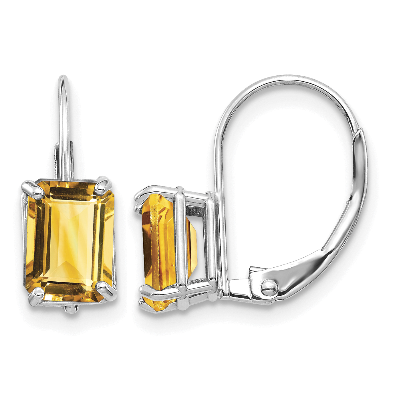 14k White Gold 7x5mm Emerald Cut Citrine Earrings (XLB124WCI)