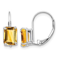 14K White Gold 7x5mm Emerald-cut Citrine Earrings view 1