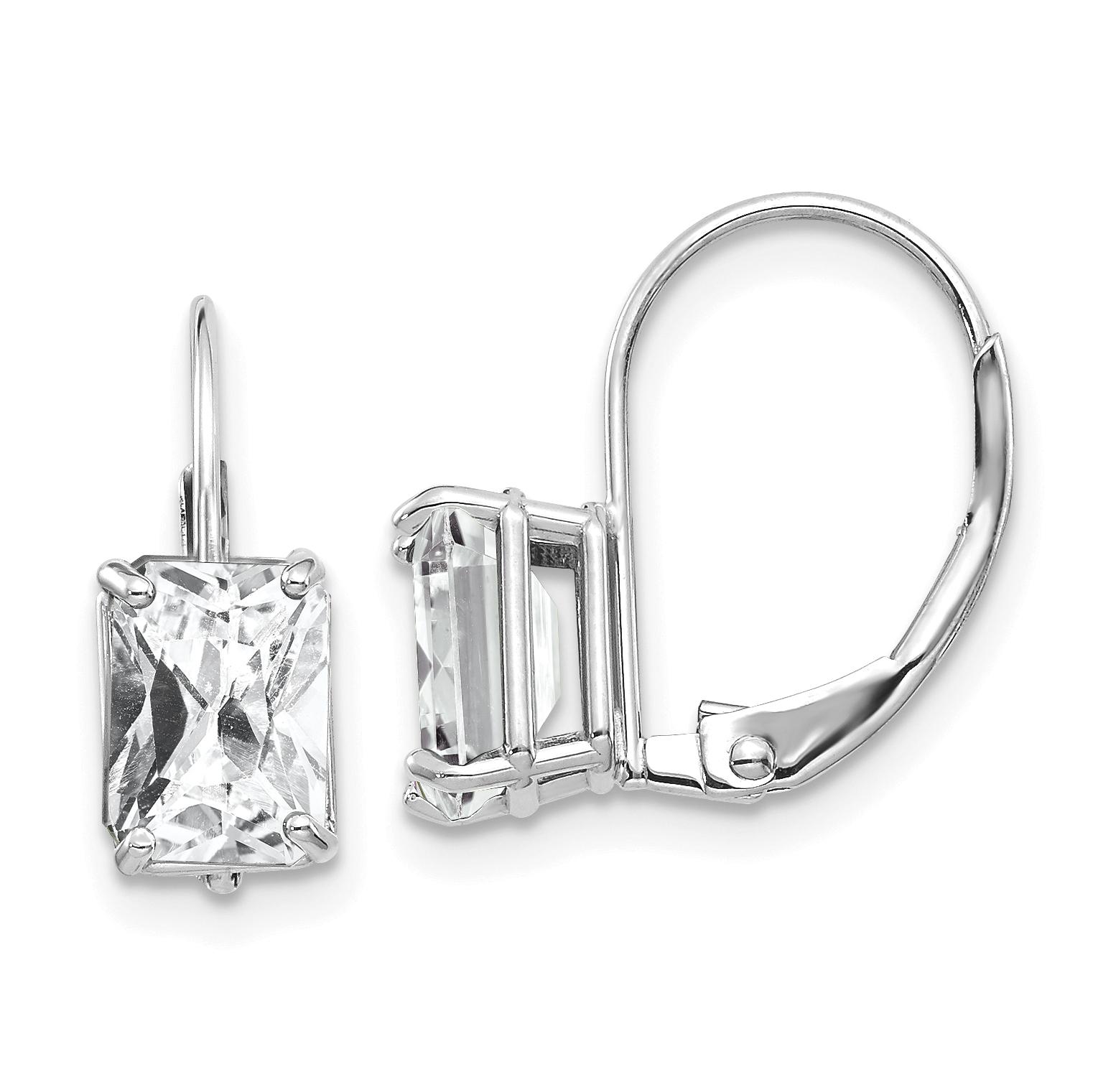 14k White Gold 7x5mm Emerald Cut Cubic Zirconia Earrings (XLB124WCZ)