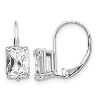 14K White Gold 7x 5mm Emerald-cut Cubic Zirconia Earrings view 1