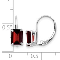 14K White Gold 7x 5mm Emerald-Cut Garnet Leverback Earrings view 2
