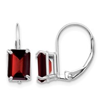 14K White Gold 7x 5mm Emerald-Cut Garnet Leverback Earrings view 1