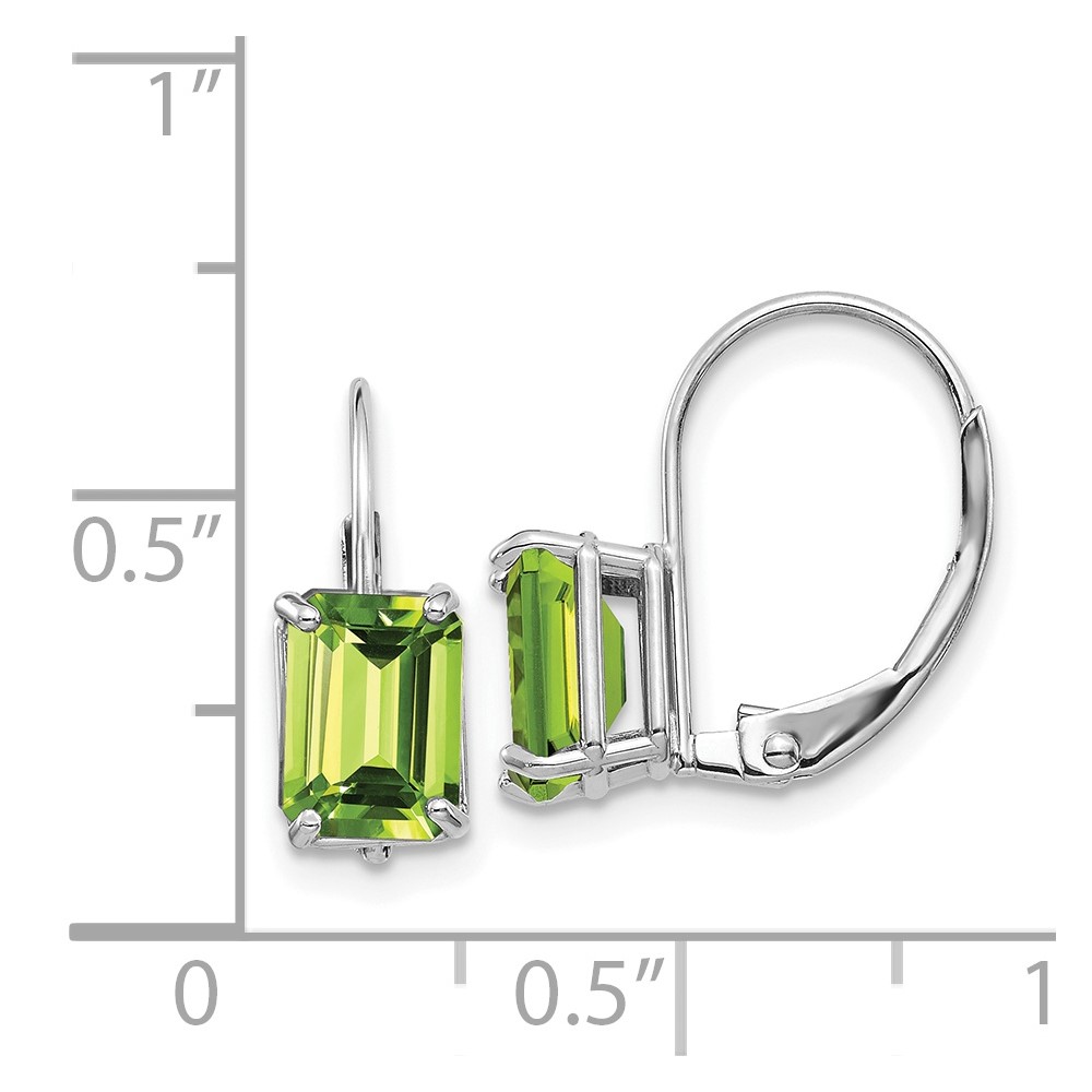 14k White Gold 7x5mm Emerald Cut Peridot Leverback Earrings (XLB124WPE)