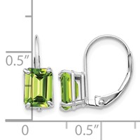 14K White Gold 7x5mm Emerald-cut Peridot Leverback Earrings view 2