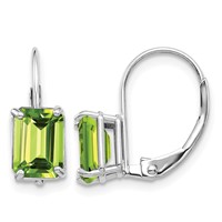 14K White Gold 7x5mm Emerald-cut Peridot Leverback Earrings view 1