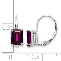 14K White Gold 7x 4 Emerald-cut Rhodolite Garnet Leverback Earrings view 2