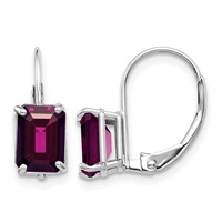 14K White Gold 7x 4 Emerald-cut Rhodolite Garnet Leverback Earrings view 1