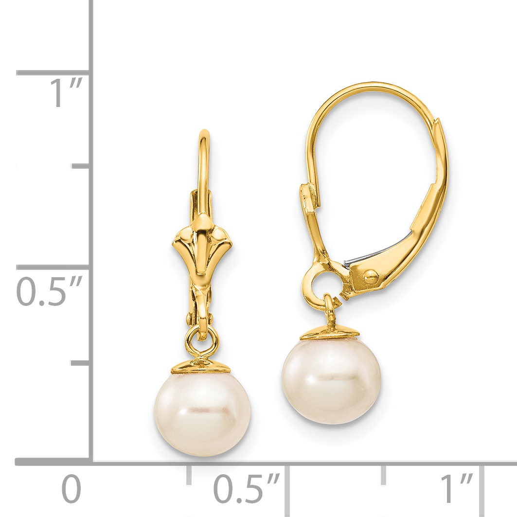 14k 6-7mm White Round Freshwater Cultured Pearl Dangle Leverback Earrings XLB154 - Picture 4 of 4