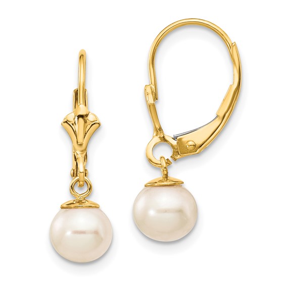 Gold FWC Pearl Dangle Leverback Earrings