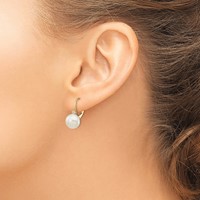 14K Yellow Gold 10-11mm White Button Freshwater Cultured Pearl and.10 Carat Diamond Leverback Earrings view 3