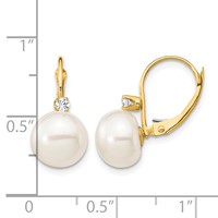 14K Yellow Gold 10-11mm White Button Freshwater Cultured Pearl and.10 Carat Diamond Leverback Earrings view 4