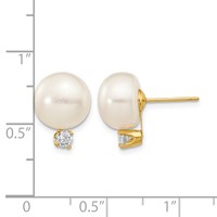 14K Yellow Gold 10-11mm White Button Freshwater Cultured Pearl and.2 Carat Diamond Post Earrings view 4