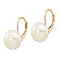 14K Yellow Gold 10-11mm White Button Freshwater Cultured Pearl Leverback Earrings view 2