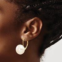 14K Yellow Gold 10-11mm White Button Freshwater Cultured Pearl Leverback Earrings view 3