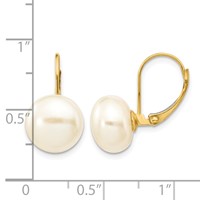 14K Yellow Gold 10-11mm White Button Freshwater Cultured Pearl Leverback Earrings view 4