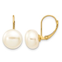 14K Yellow Gold 10-11mm White Button Freshwater Cultured Pearl Leverback Earrings view 1