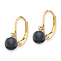 14K Yellow Gold 5-6mm Black Near-Round Freshwater Cultured Pearl and.03 Carat AA Diamond Leverback Earrings view 2