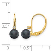 14K Yellow Gold 5-6mm Black Near-Round Freshwater Cultured Pearl and.03 Carat AA Diamond Leverback Earrings view 4