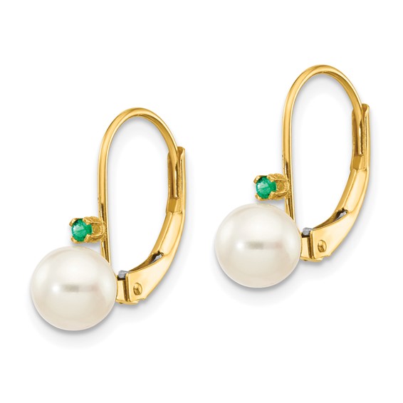 5-5.5 White Round FWC Pearl & Gemstone Leverback Earrings
