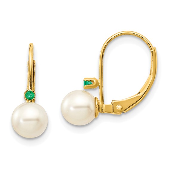 5-5.5 White Round FWC Pearl & Gemstone Leverback Earrings