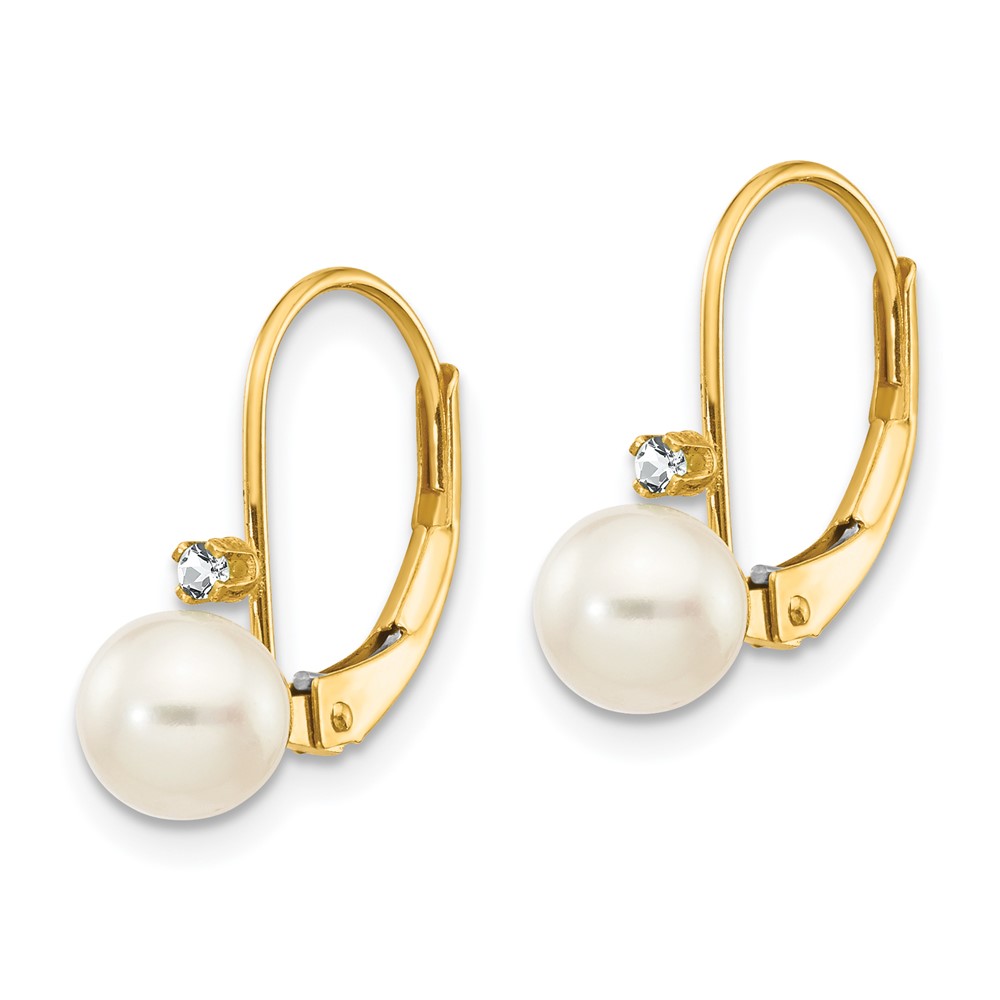 14k 5-6mm White Round FW Cultured Pearl AA Diamond Leverback Earrings (XLB50PL/AA)