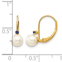 14K Yellow Gold 5-5.5mm White Round Freshwater Cultured Pearl and.04SA Sapphire Leverback Earrings view 4