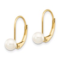 14K Yellow Gold 5-6mm White Round Freshwater Cultured Pearl Leverback Earrings view 2