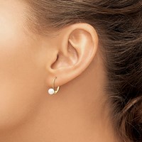 14K Yellow Gold 5-6mm White Round Freshwater Cultured Pearl Leverback Earrings view 3
