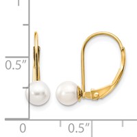 14K Yellow Gold 5-6mm White Round Freshwater Cultured Pearl Leverback Earrings view 4