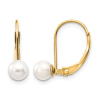 14K Yellow Gold 5-6mm White Round Freshwater Cultured Pearl Leverback Earrings view 1